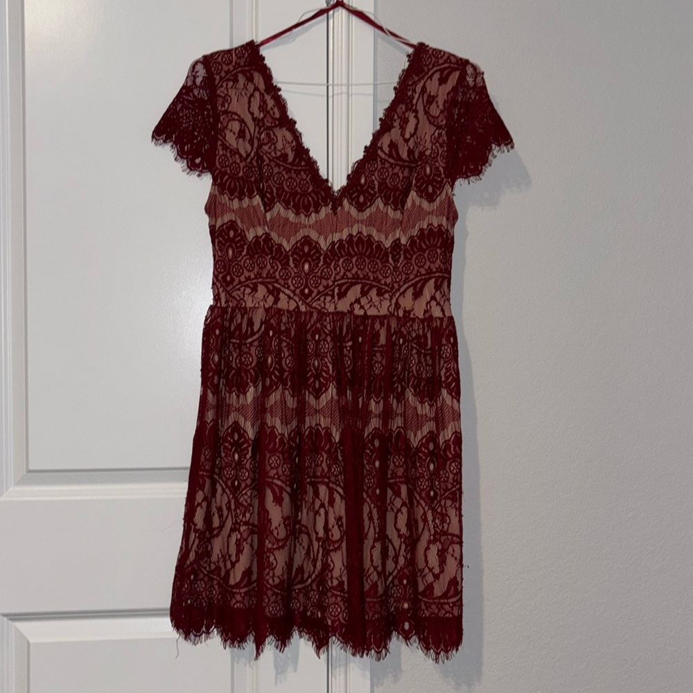 Alya Maroon Lace Dress
